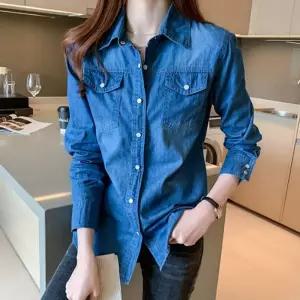 스탠다드 핏 포켓 청남방데님셔츠 셔츠 여성