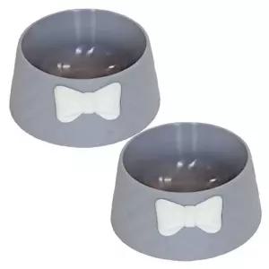 강아지 플라스틱 리본 식기 그레이 2P 대형견 밥그릇 강아지급식