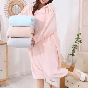 부드러운 목욕가운 후드 홈웨어 잠옷 박시핏 리본 스파 선물용 따뜻한 수면 흡수력좋은 편안한착용감