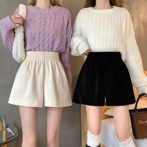 여자 캐주얼 베이직 데일리 코듀로이 밴딩 반바지 밴반 캐주얼룩 봄코디 패션 하이웨스트팬츠 A라인 골덴