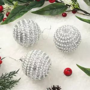 Jdt 장식볼 3p 8cm 진주가로라인크리스마스 트리 트리볼 악세사리 액세서리 소품