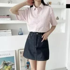 ACC SS1021W 여자 오버핏 시어서커 여름 체크 반팔 남방 셔츠 핑크 루즈 예쁜 포인트