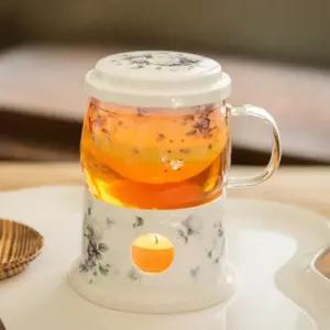 플라워 거름망 유리컵잔 워머 세트 찻잔 다기 다도구부부선물 신혼 다도구 도자기잔 다기잔 주기 전통 차도