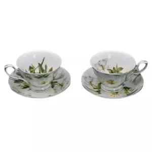 본차이나 목련 커피잔 2P 세트 찻잔 커피 커피컵 다기 머그 도자기 디자인 손잡이