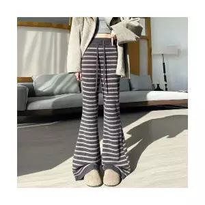 여성 러블리 바지 나팔핏 기모 도톰 스트라이프 니트 하이웨스트 슬림핏 캐주얼 플레어 다올4