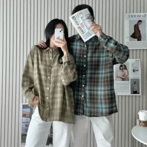 남자 학생 오버핏 타탄 체크 무늬 남방 셔츠기본 남방티 셔츠 줄셔츠 여성줄 캐주얼