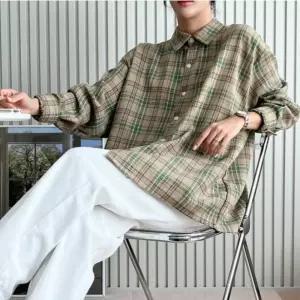 여자 학생 오버핏 타탄 체크 무늬 남방 셔츠기본 남방티 셔츠 줄셔츠 여성줄 캐주얼