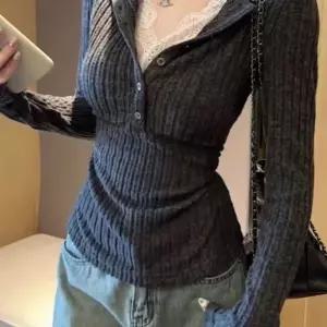 헨리넥 슬림핏 레이스포인트 긴팔 골지티셔츠 NF-67가을니트 단추 골지 니트 이너