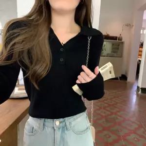 투버튼 카라 브이넥 골지 니트 JSC-0002 니트티 긴팔 V넥 여자