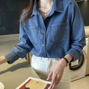 빈티지 루즈한 실루엣 긴팔 데님 캐주얼 여자 셔츠청셔츠 여성남방 색남 진남 연남 셔츠