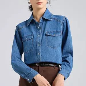 카라 긴팔 데님 데일리 베이직 캐주얼 여자 셔츠청셔츠 여성남방 색남 진남 연남 셔츠
