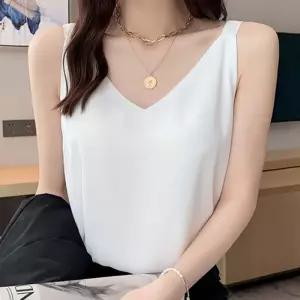 편한 여름 나시티 여자 딥브이넥 민소매 오피스룩 이너 여성 셔츠 패션 레이어드 실크