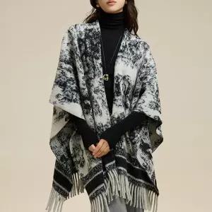 G126799_고급스런 물나염패턴의 망토 숄머플러 가디건니트 가오리 케이프 롱머플러 여성 판초