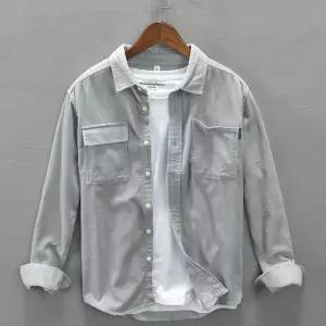 코듀로이 남성용 베이직 셔츠 포켓 데일리 3컬러 단추남방 남자면 캐주얼 자켓 오버핏 와인색 스프라이트