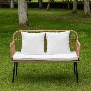 홈시도 가든 야외 파티오 러브 시트 보호 라탄 의자 소파 위커 올 웨더 커플 베이지 화이트 쿠션 발코니