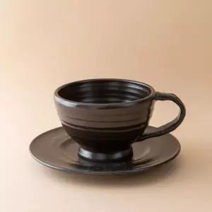 이천도자기 옹기 주름 커피잔 받침 세트 250ml 찻잔 컵세 셋트 고급 도기 커피
