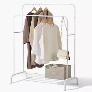 원룸 옷가게 2단 높이 고정식 철제 일자 옷걸이 행거 조립식 스탠딩 안방 옷방