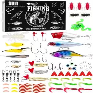 UCEC 서클 후크 낚시 트레블 남성 미끼 키트 하드 부드러운 플라스틱 벌레 기타 액세서리 포함