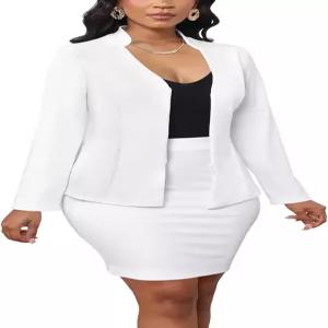 여성용 2피스 정장 스커트 세트 비즈니스 긴 소매 지퍼 블 재킷 및 펜슬 의상 작업 사무실