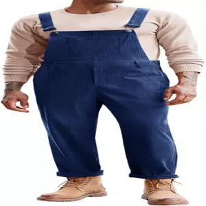 런카티 남성 코듀로이 빕 오버롤 작업복 패션 캐주얼 점프수트 조절 가능한 스트랩 롬퍼 커버올