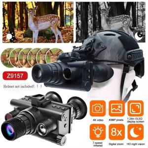 4K UHD 40MP 헤드 장착형 전술 망원경 고글 8X 줌 600M 적외선 야간 투시경 쌍안경 사냥 트레일 카메라