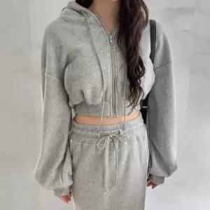 [하프클럽/]여성 가을겨울 루즈핏 크롭 후드 세트 밴딩 롱스커트