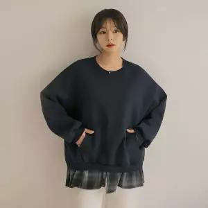 [하프클럽/]근체 체크 레이어드 맨투맨 티