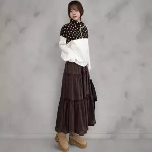 [하프클럽/]여성 소프트 고무줄 벨루어 캉캉 스커트