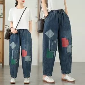 여성청바지 봄여름 얇은 소프트 데님 프린트 아플리케 9부 배기 대디바지 심쿵직구