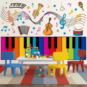 JarThenaAMCS 뮤직 월 스티커 컬러풀 키보드 백스쿨 교실 집 음악실용 대형 방 벽화 데칼링