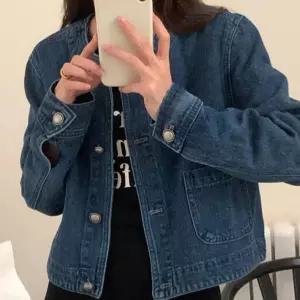 L74 심플 여성 예쁜 라운드 카라 단추 데님 셔츠 청자