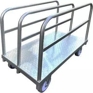 헤비 듀티 목재 드라이월 돌리 스틸 패널 트럭 카트 플랫폼 6인치 회전 브레이크 캐스터 측면 난간 3개