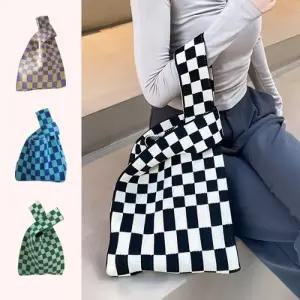 체커보드 토트 니트백 에코백 4color