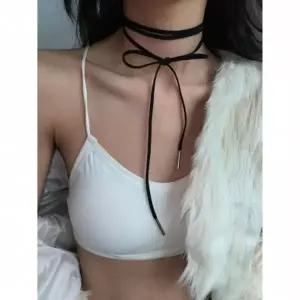 보헤미안 스웨이드 롱 스트랩 체인 초커 목걸이 S755