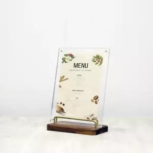 국산 테이블용 A5 자석식 투명 아크릴 우드받침 POP 안내판 공지 인테리어 광고