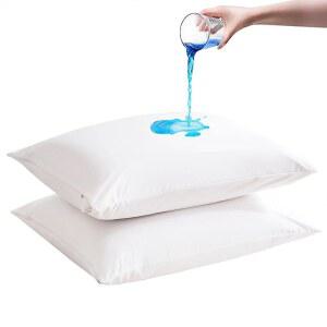 지퍼 표준 사이즈 베개 케이스 프로텍터가 있는 AVARNO 2 팩 방수 프로텍터 저자극 침대 커버 인클로저 매끄러운 다운프루프 깃털 방지 기계 세탁 가능