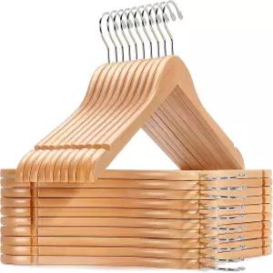 앰버 홈 20팩 천연 나무 셔츠 옷걸이 바 없는 프리미엄 우드 코트 재킷용 신부(천연 20)