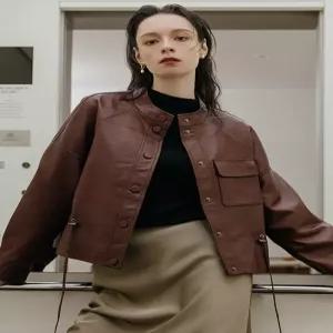 [막스까르띠지오][리얼양가죽] 원포켓 와인 크롭 레더 자켓