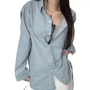 신상 여자 루즈핏 데님 셔츠 데일리룩 긴팔 청남방 sQD5+2Kyn