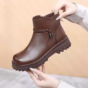 EAMT 여자 워커힐 겨울 워커부츠 진가죽 키높이 기모 워커 빅사이즈 YJ4