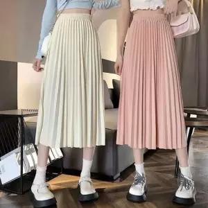 스커트 치마 SK 여성 밴딩 주름 플리츠 롱 A라인 데이트룩