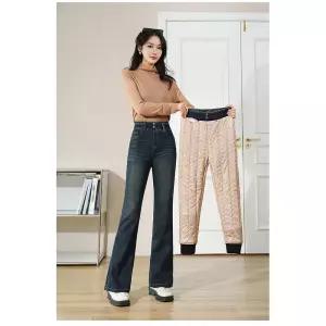 M2 여성 청바지 와이드핏 기모 부츠컷 데님팬츠 겨울 도톰 실크 면바지 하이웨스트 슬림 JEN4