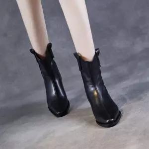 MN 여성 워커힐 프렌치 리얼 가죽 스틸레토 웨스턴 앵클부츠 추동 키높이 빈티지 라이더 워커 OOTD4