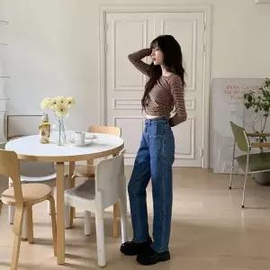 [다잇템] 여성 밴드컷팅 하이웨이스트 사계절용 데님팬츠_24047389_588872