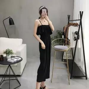 베이직 무지 끈나시 2컬러 밴딩 여성 7부 점프수트 PQI7+4itb