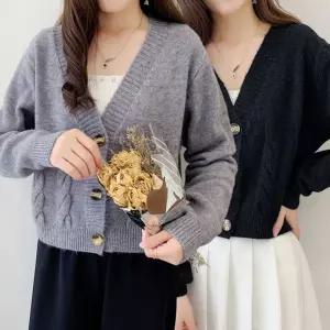 두툼한 소재 크롭 디자인 꽈배기 브이넥 여성 가디건니트 봄가디건 라운드 롱가디건 루즈핏 여자 남자 자켓