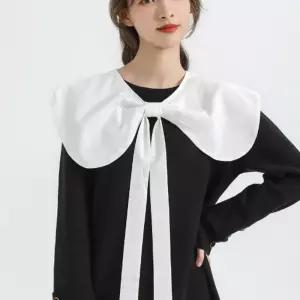 세일러 롱 스트랩 포인트 셔츠 유니크 카라 레이어드 넥카라 목만있는 카라만 이너 연출 니트 블라우 빅카