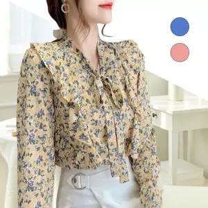 플라워 블라우스 호텔 여행 바다 캉스 브이넥 긴팔오피스룩 여자체크셔츠 하늘하늘 프린팅옷 반팔 출근