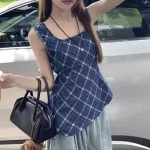 백오픈 블루 체크 민소매 라우스 JSC-d0168백라우스 백나시라우스 백라우스