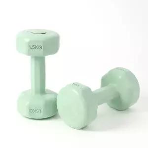GDM 여성 그린 1.5kg 육각 아령 2개 세트홈트 레이닝 집에서운동하기 근력 헬스장 기구 고무 덤벨 국산